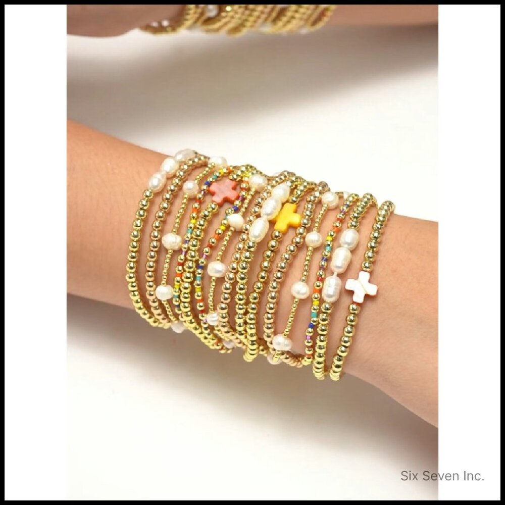 Stretch Beaded Cross Bracelets Stack Set Boho Pre… - image 8